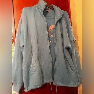 FUBU Platinum Street Wear Zip Up Sweater Sz L Baby Blue Flaws